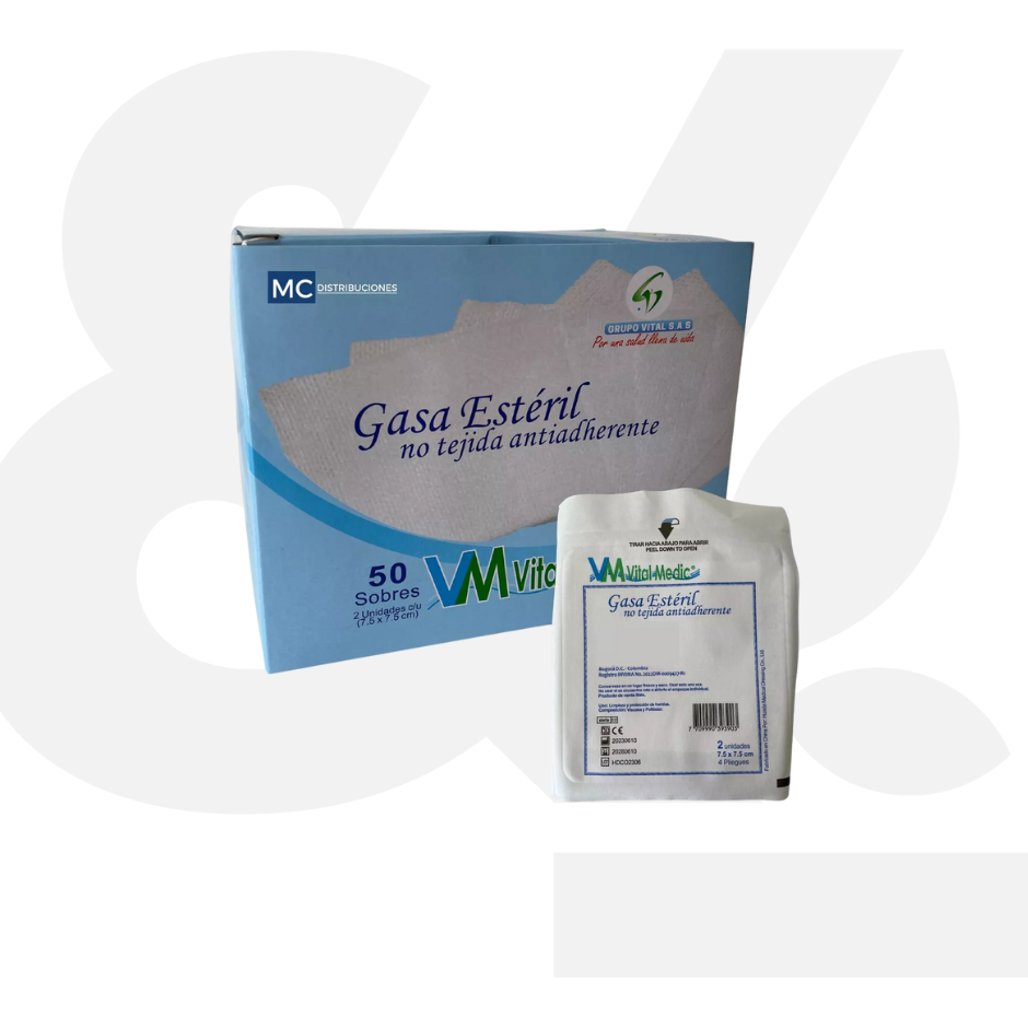 Gasa estéril de 7.5*7.5 sobre x 5unidades caja x 20